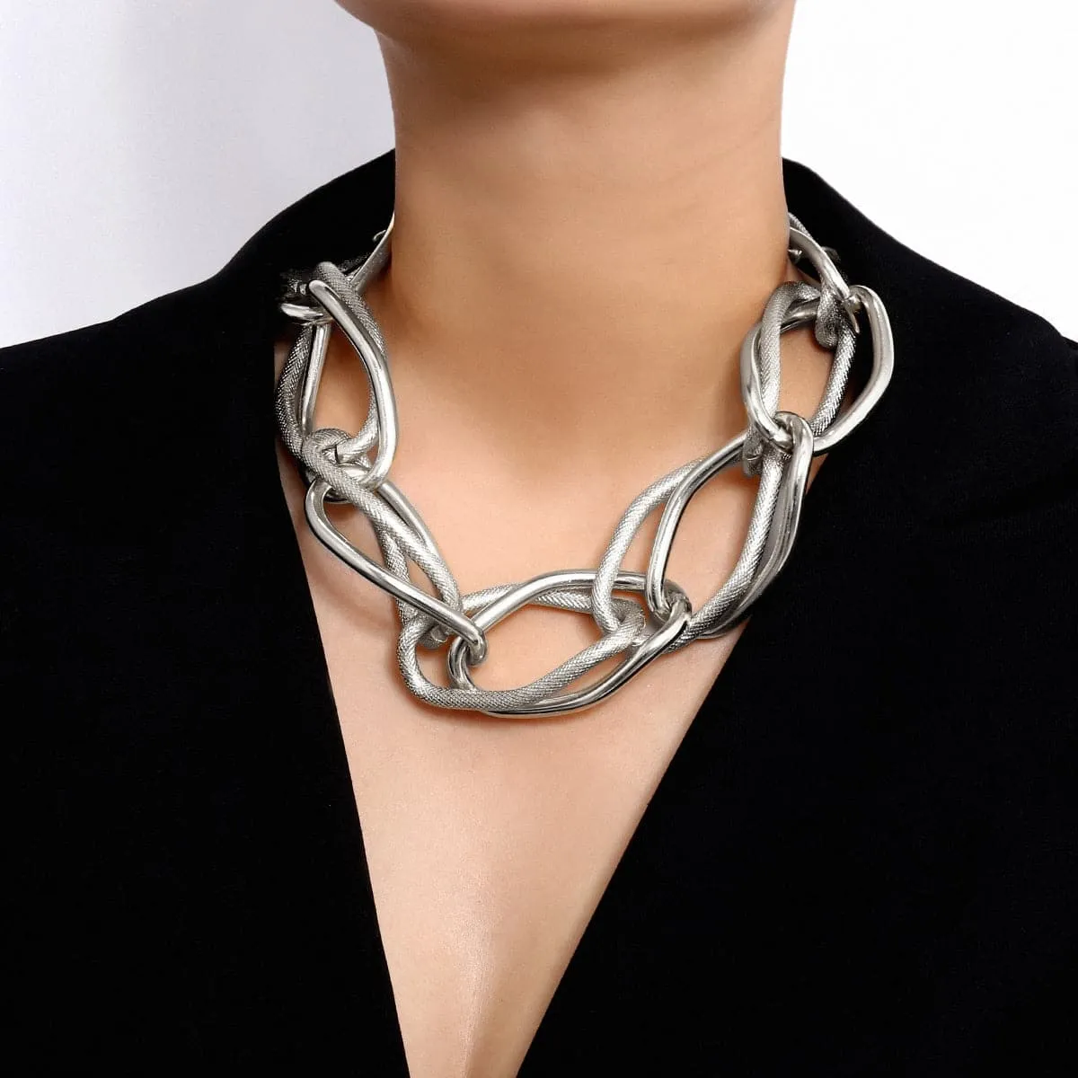 Silver-Plated Cut Figaro Necklace