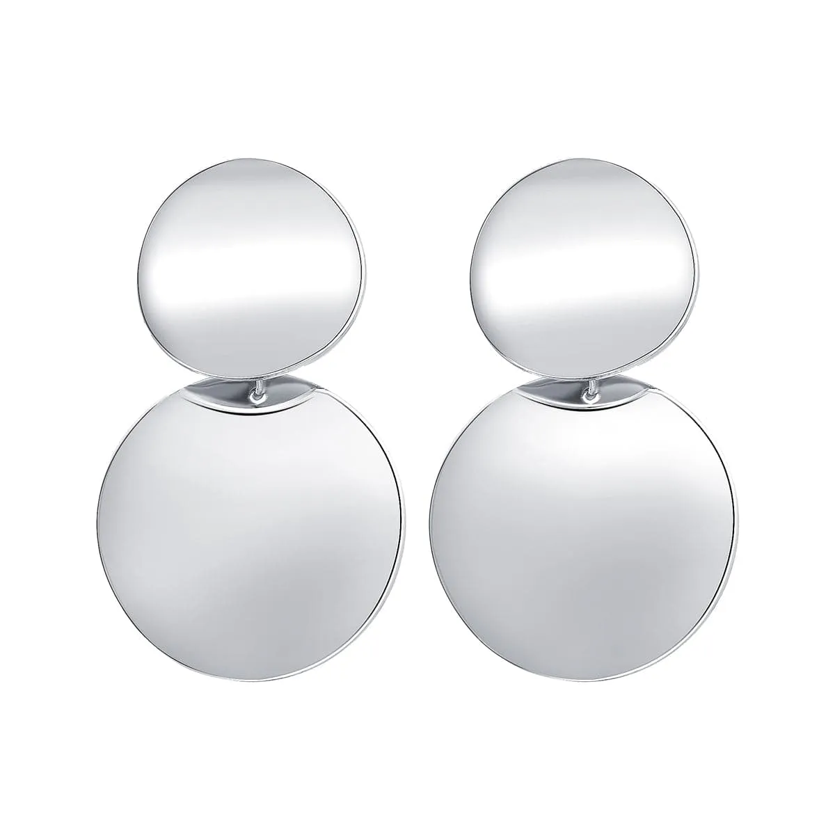 Silver-Plated Dual Circle Drop Earrings