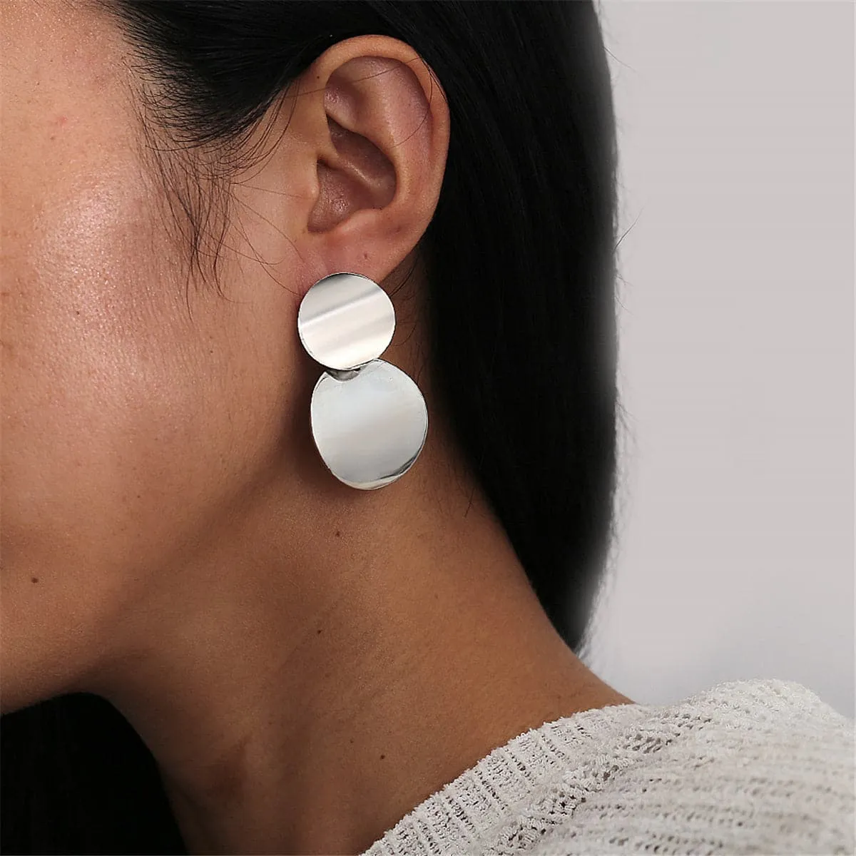 Silver-Plated Dual Circle Drop Earrings