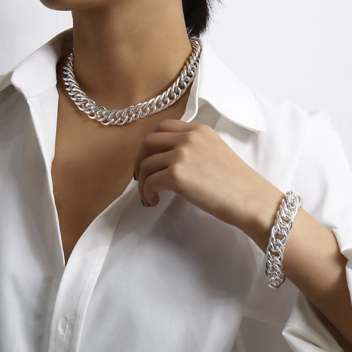 Silver-Plated Figaro Necklace & Bracelet