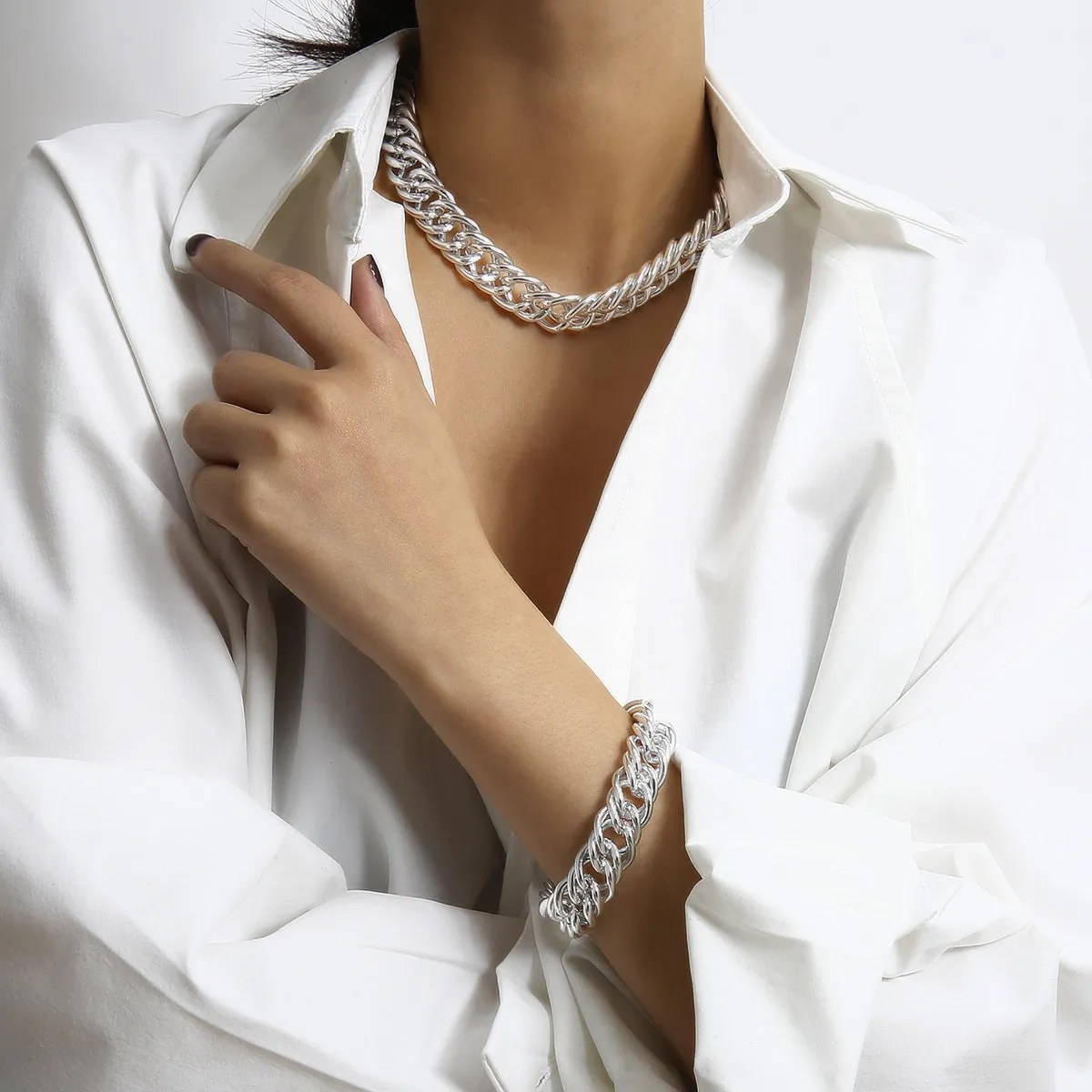 Silver-Plated Figaro Necklace & Bracelet