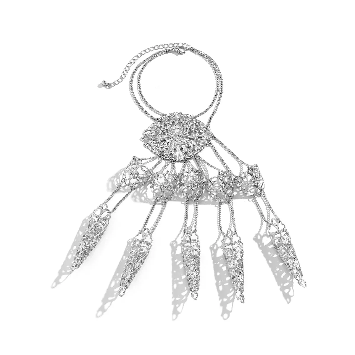 Silver-Plated Filigree Full Hand Wrist-To-Ring Bracelet