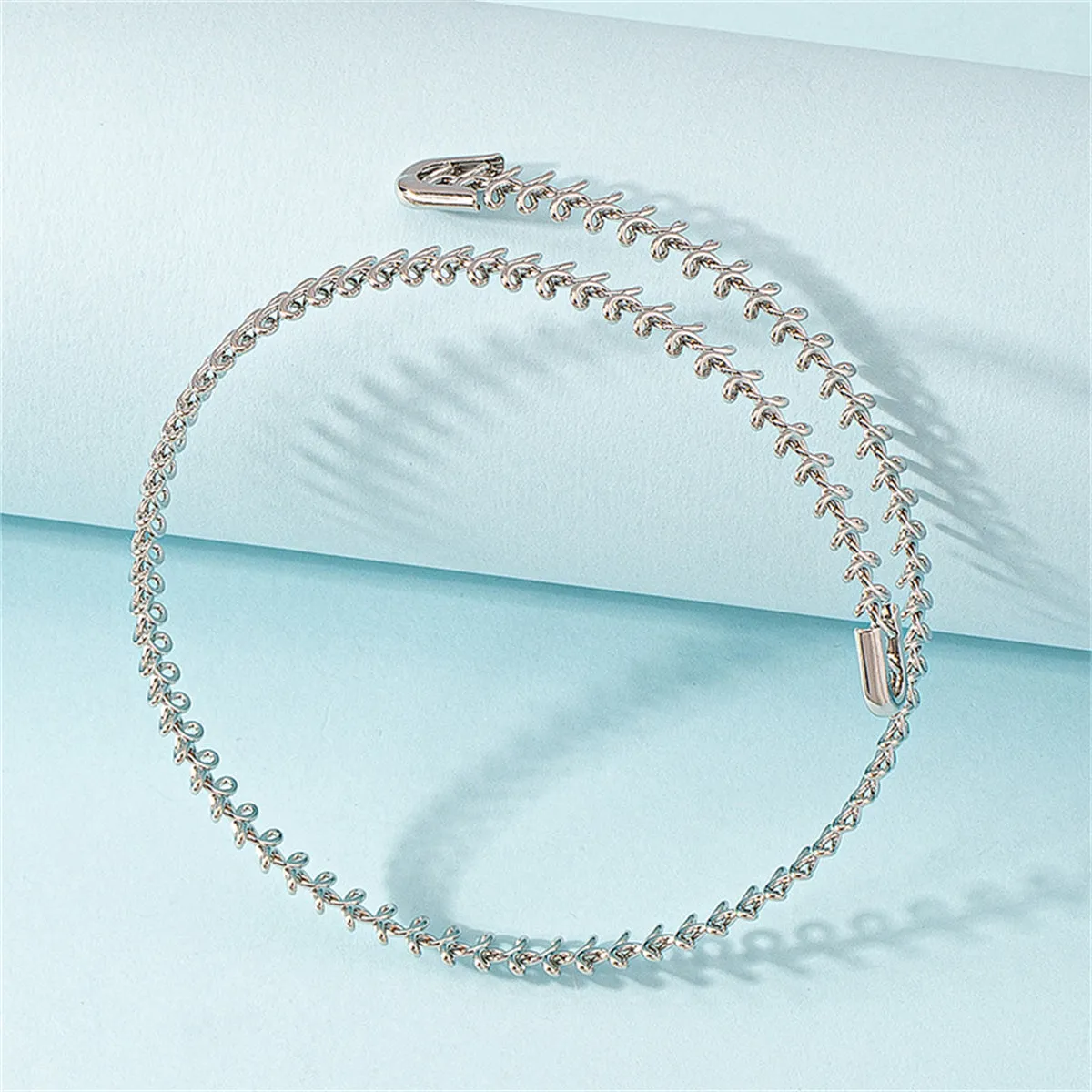 Silver-Plated Fishbone Choker Necklace