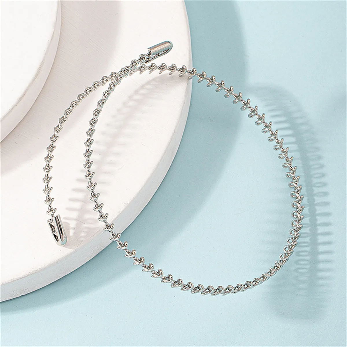 Silver-Plated Fishbone Choker Necklace