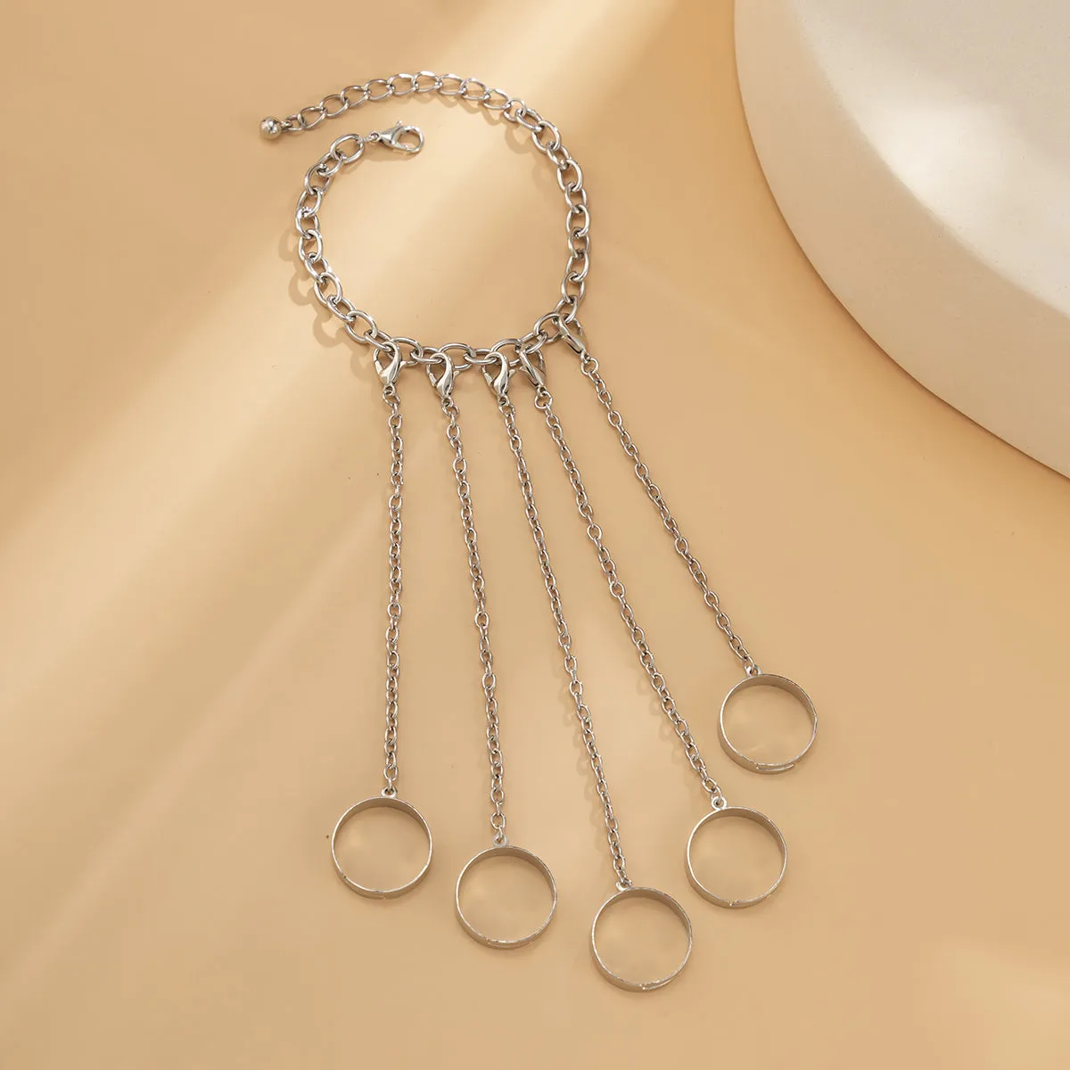 Silver-Plated Five-Chain Wrist-To-Ring Bracelet