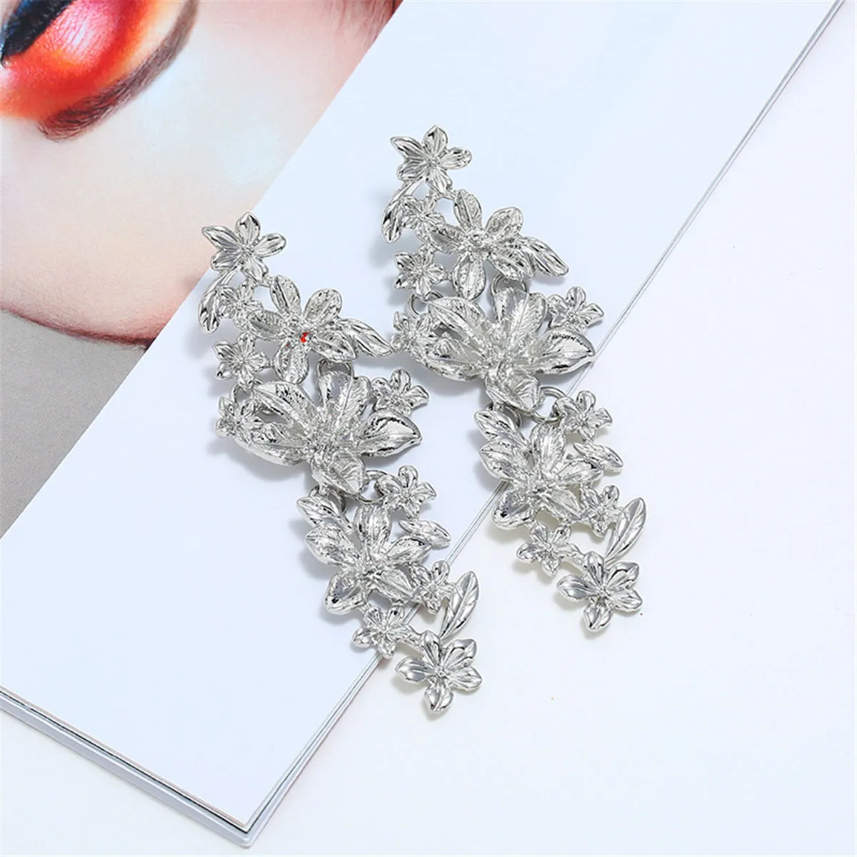Silver-Plated Flower Vine Drop Earrings