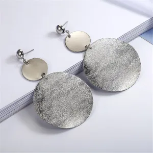 Silver-Plated Frosted Dual-Disk Drop Earrings