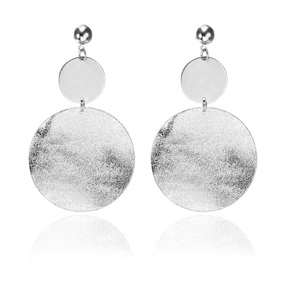 Silver-Plated Frosted Dual-Disk Drop Earrings