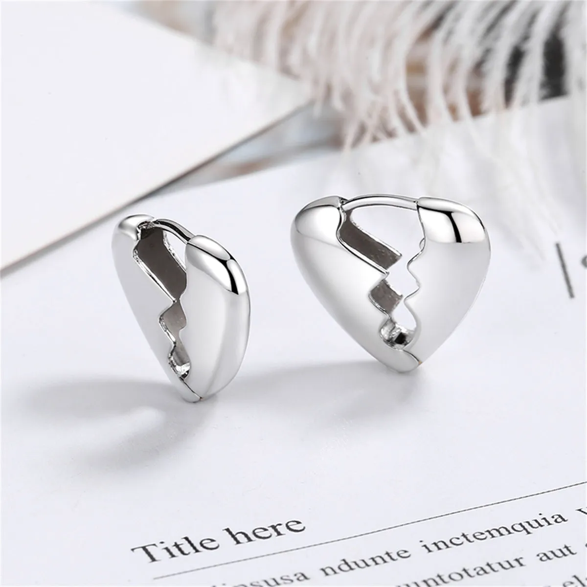 Silver-Plated Gear Heart Huggie Earrings
