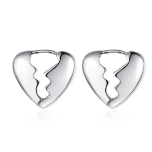 Silver-Plated Gear Heart Huggie Earrings