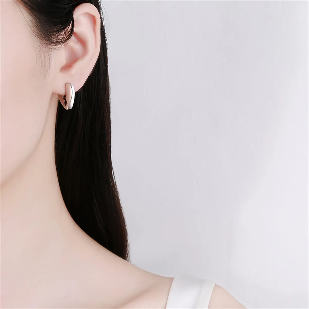 Silver-Plated Gear Heart Huggie Earrings