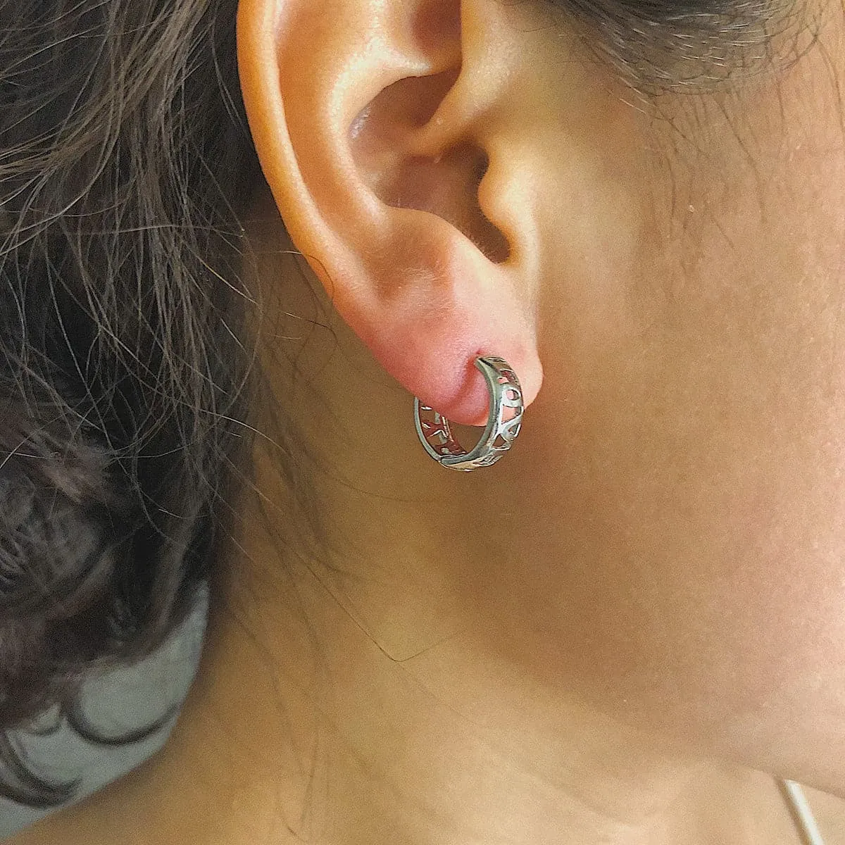 Silver-Plated Geometric Cutout Huggie Earrings