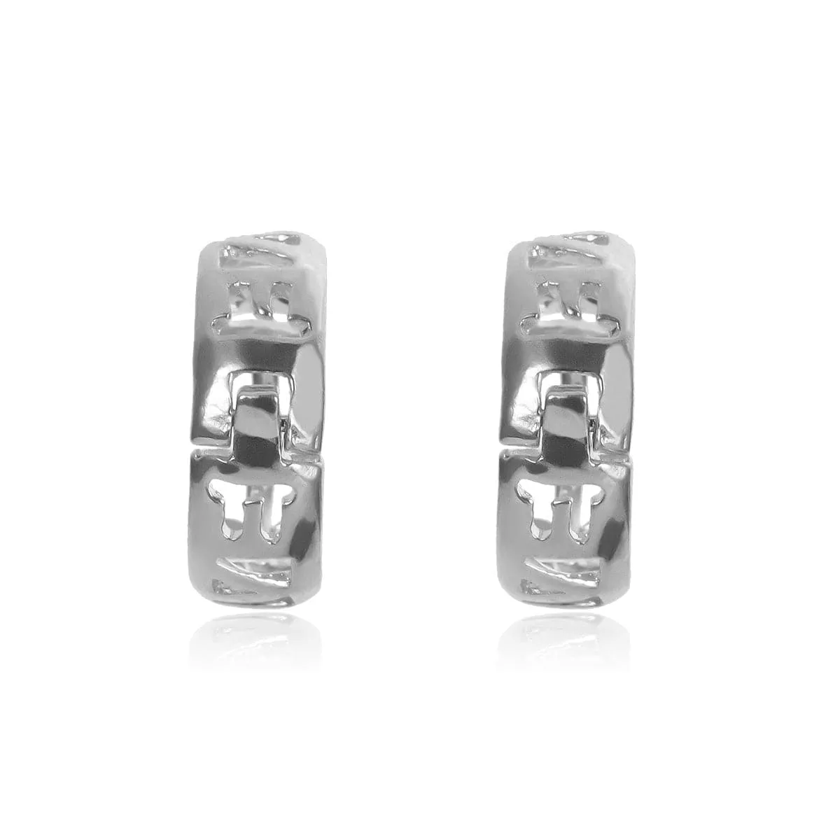 Silver-Plated Geometric Cutout Huggie Earrings