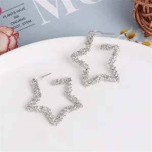 Silver-Plated Geometric Star Hoop Earrings