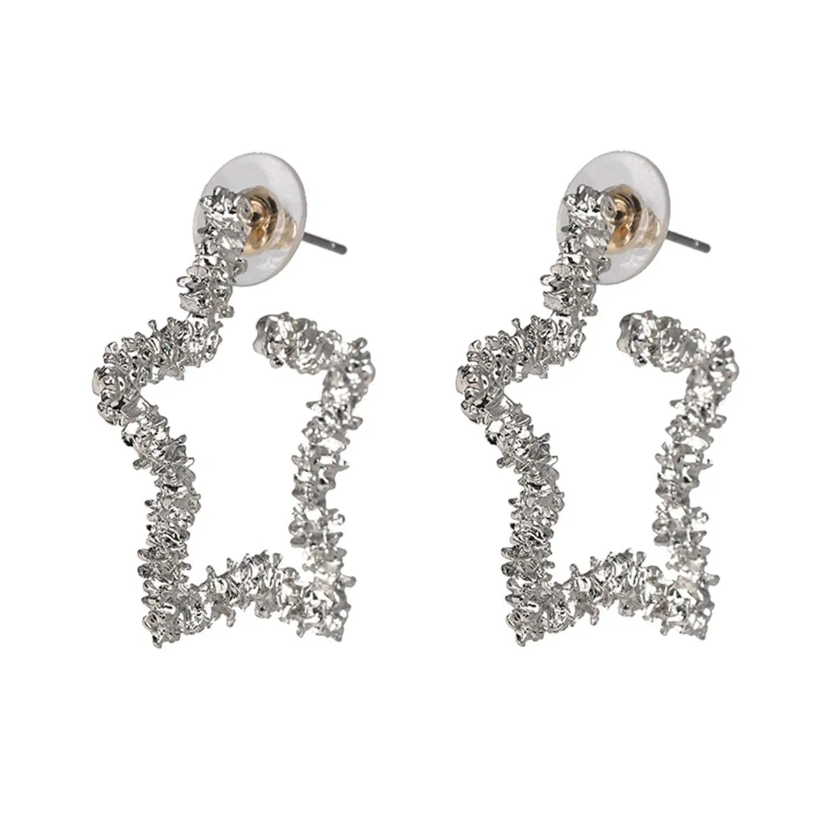 Silver-Plated Geometric Star Hoop Earrings