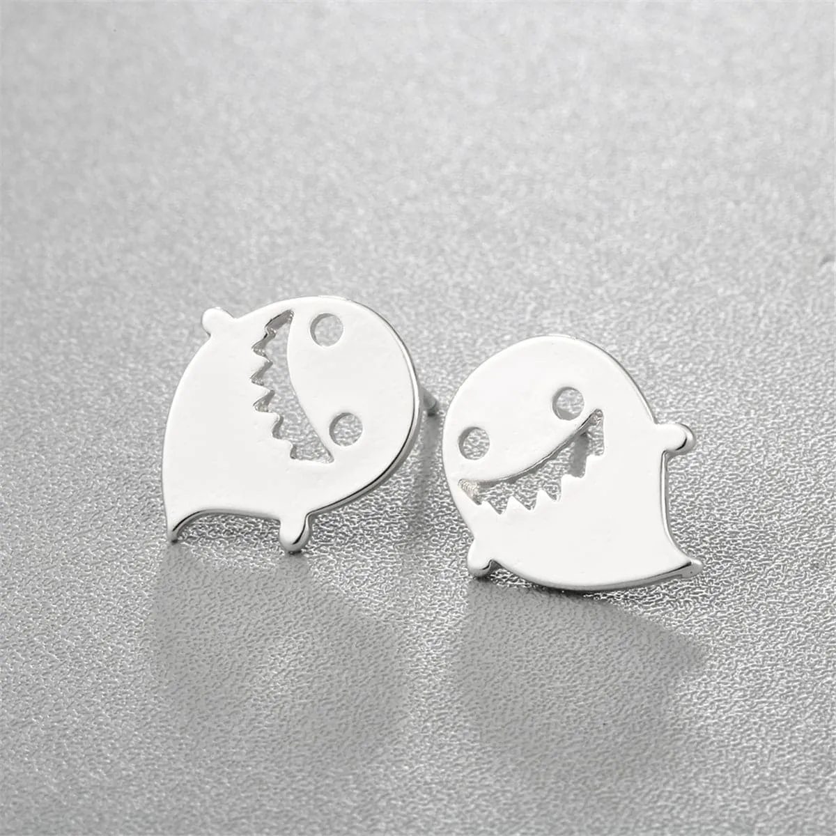 Silver-Plated Ghost Stud Earrings