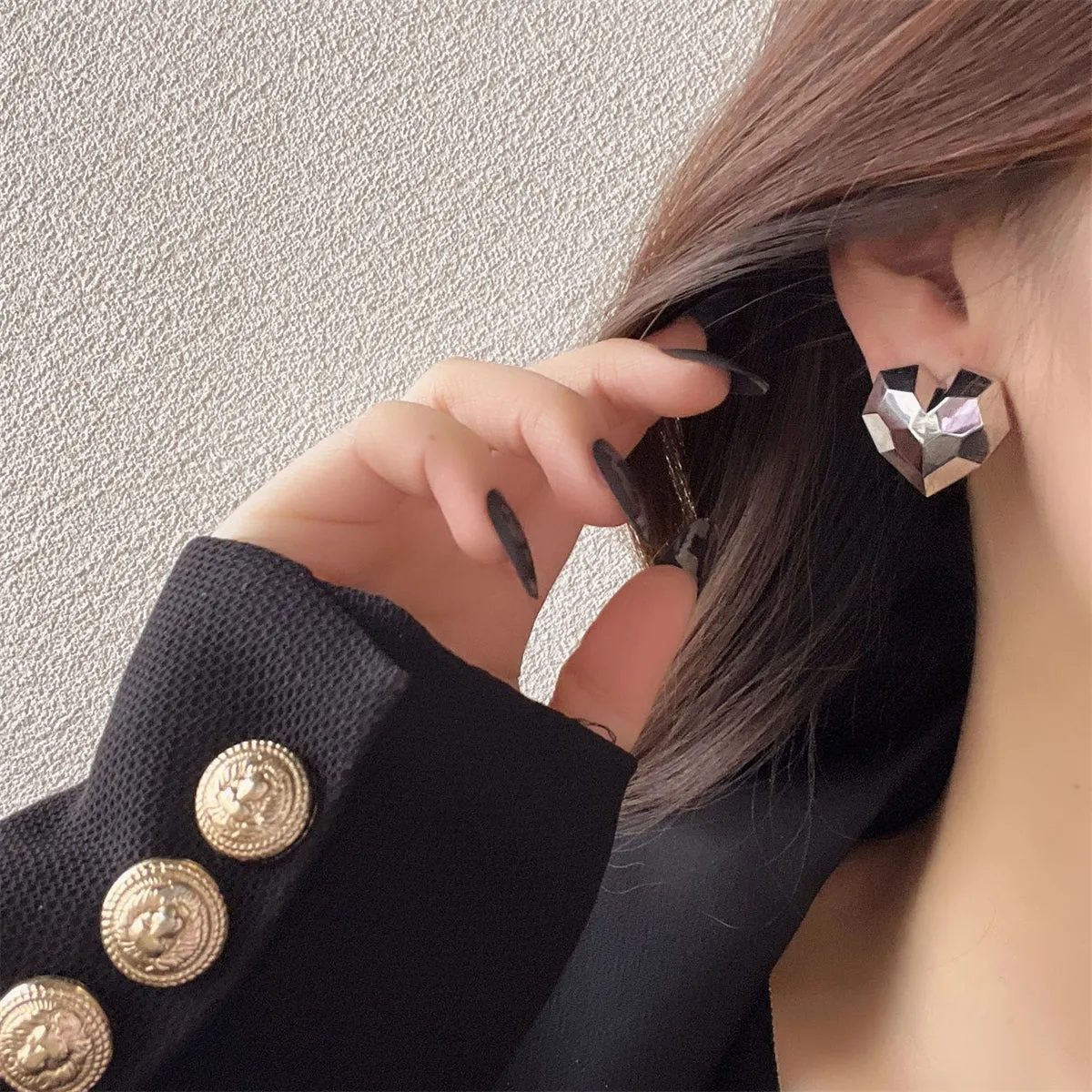 Silver-Plated Hammered Heart Stud Earrings