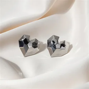 Silver-Plated Hammered Heart Stud Earrings