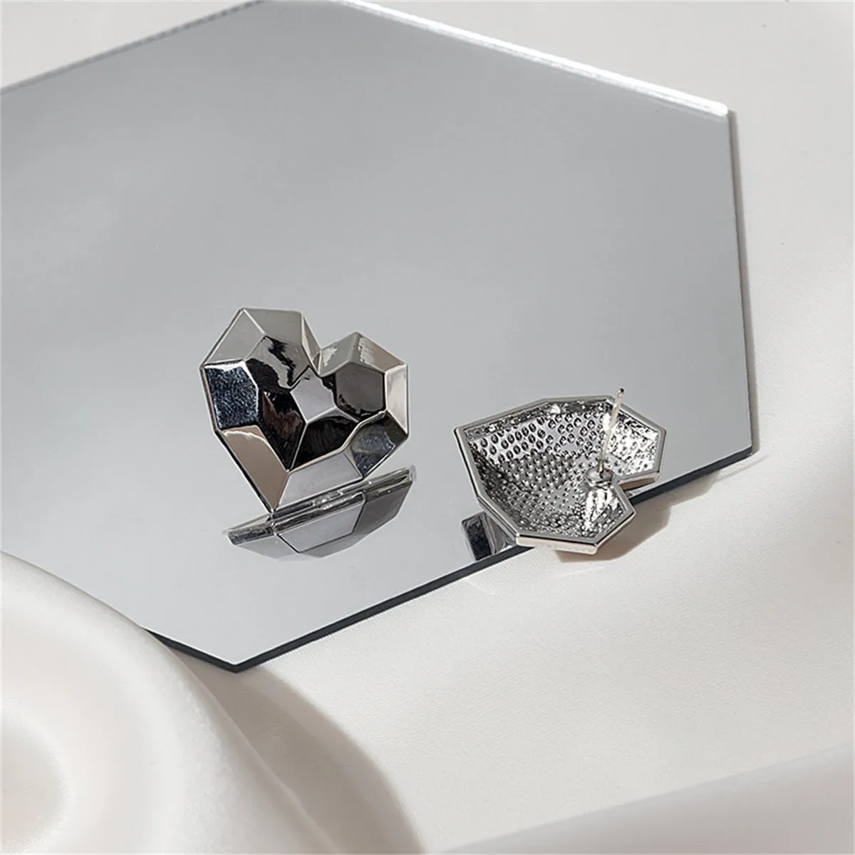 Silver-Plated Hammered Heart Stud Earrings
