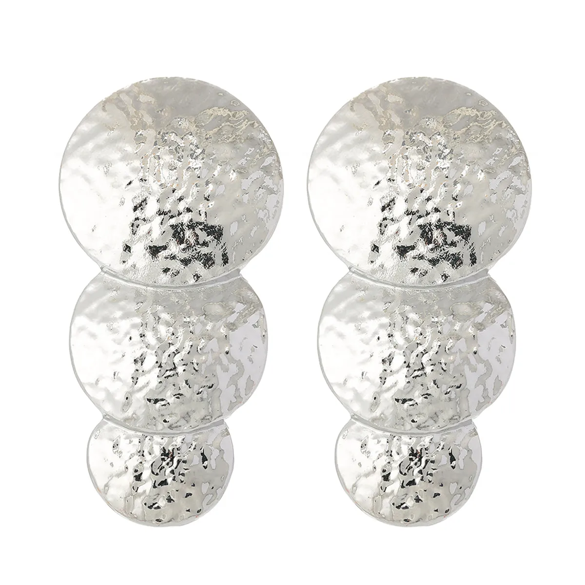 Silver-Plated Hammered Stacked Circle Drop Earrings