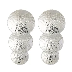 Silver-Plated Hammered Stacked Circle Drop Earrings