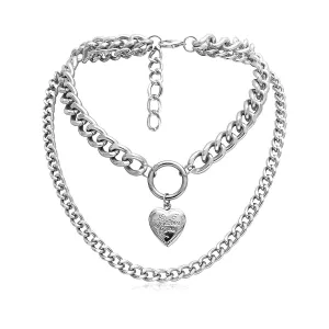 Silver-Plated Heart Figaro Layered Pendant Necklace