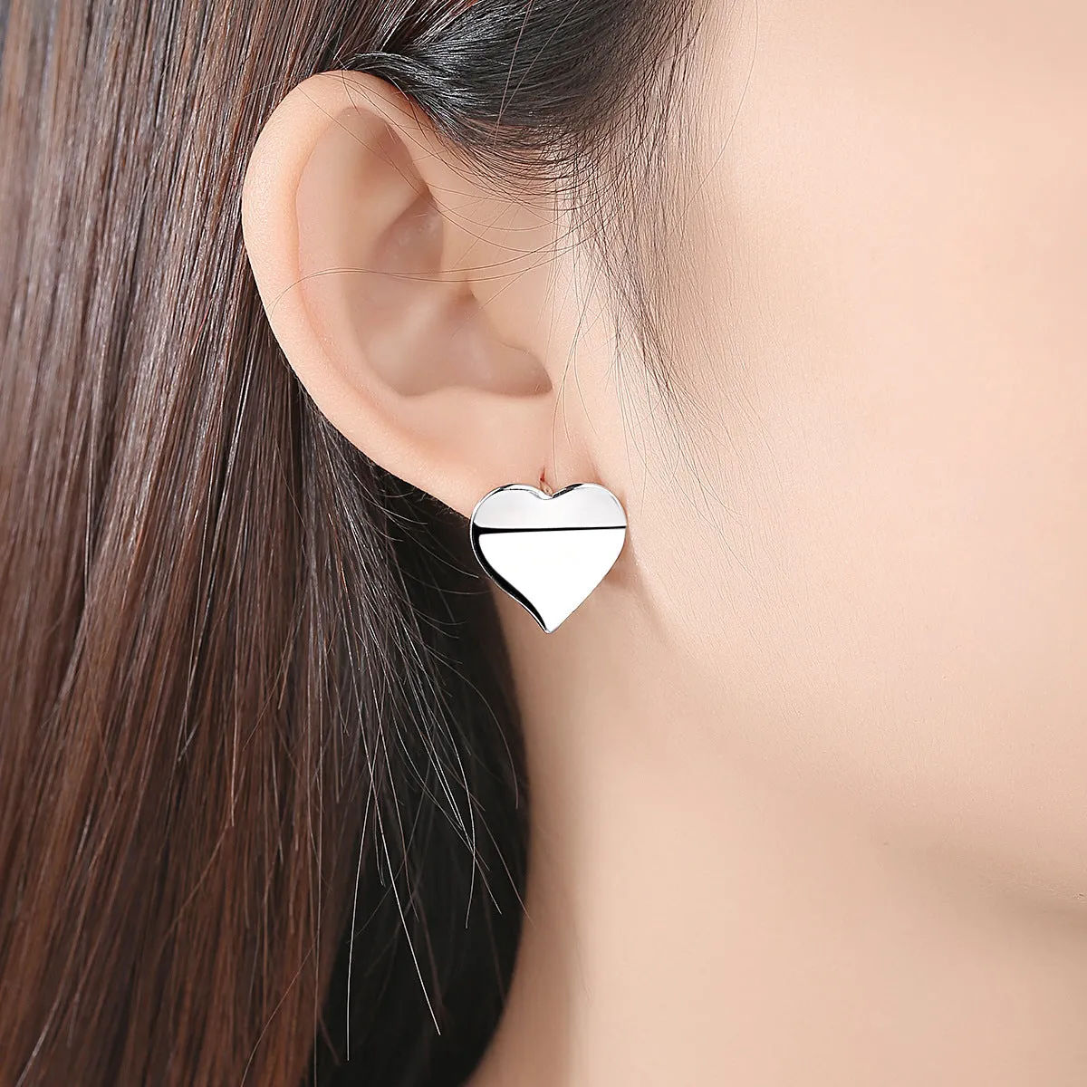 Silver-Plated Heart Huggie Earrings