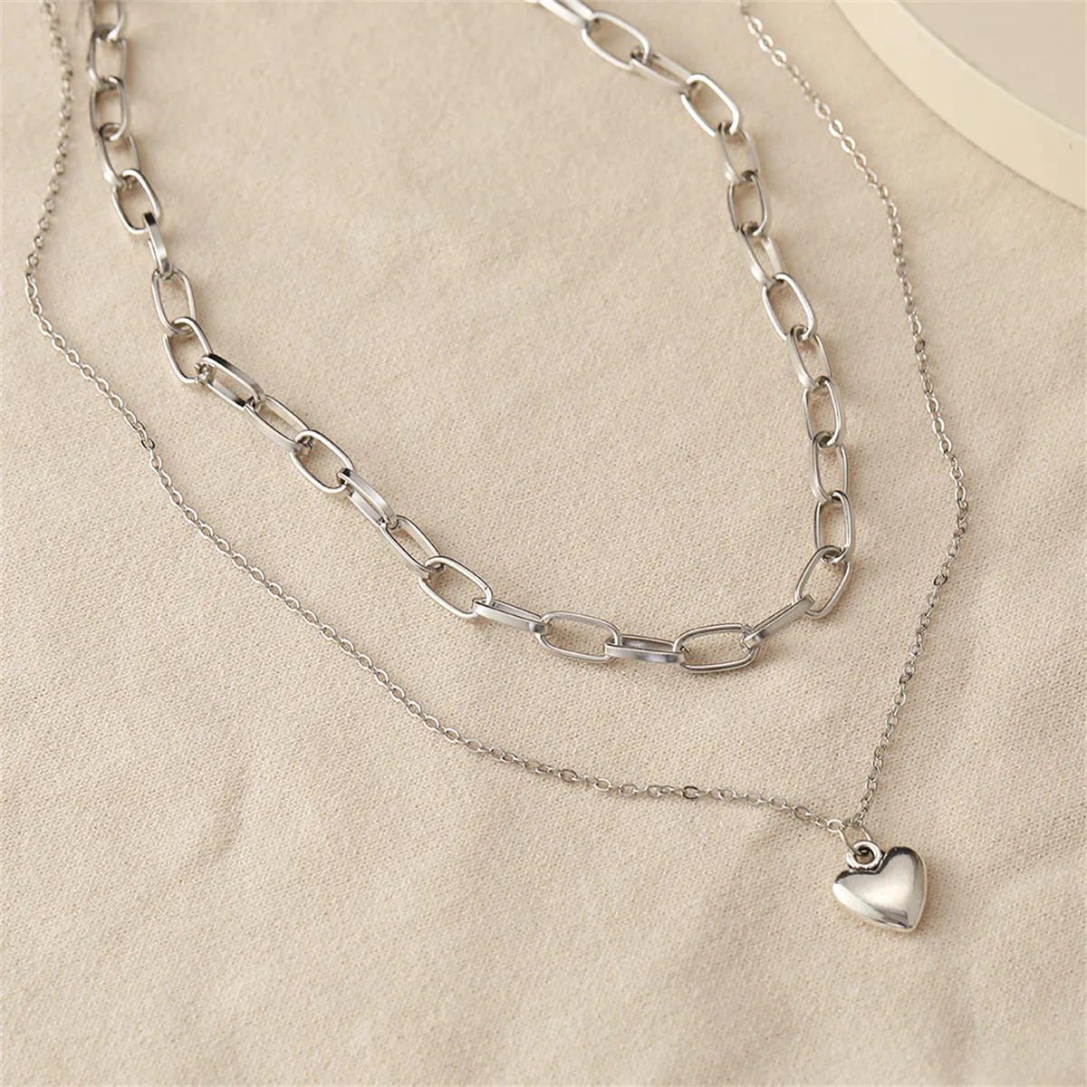 Silver-Plated Heart Layered Necklace