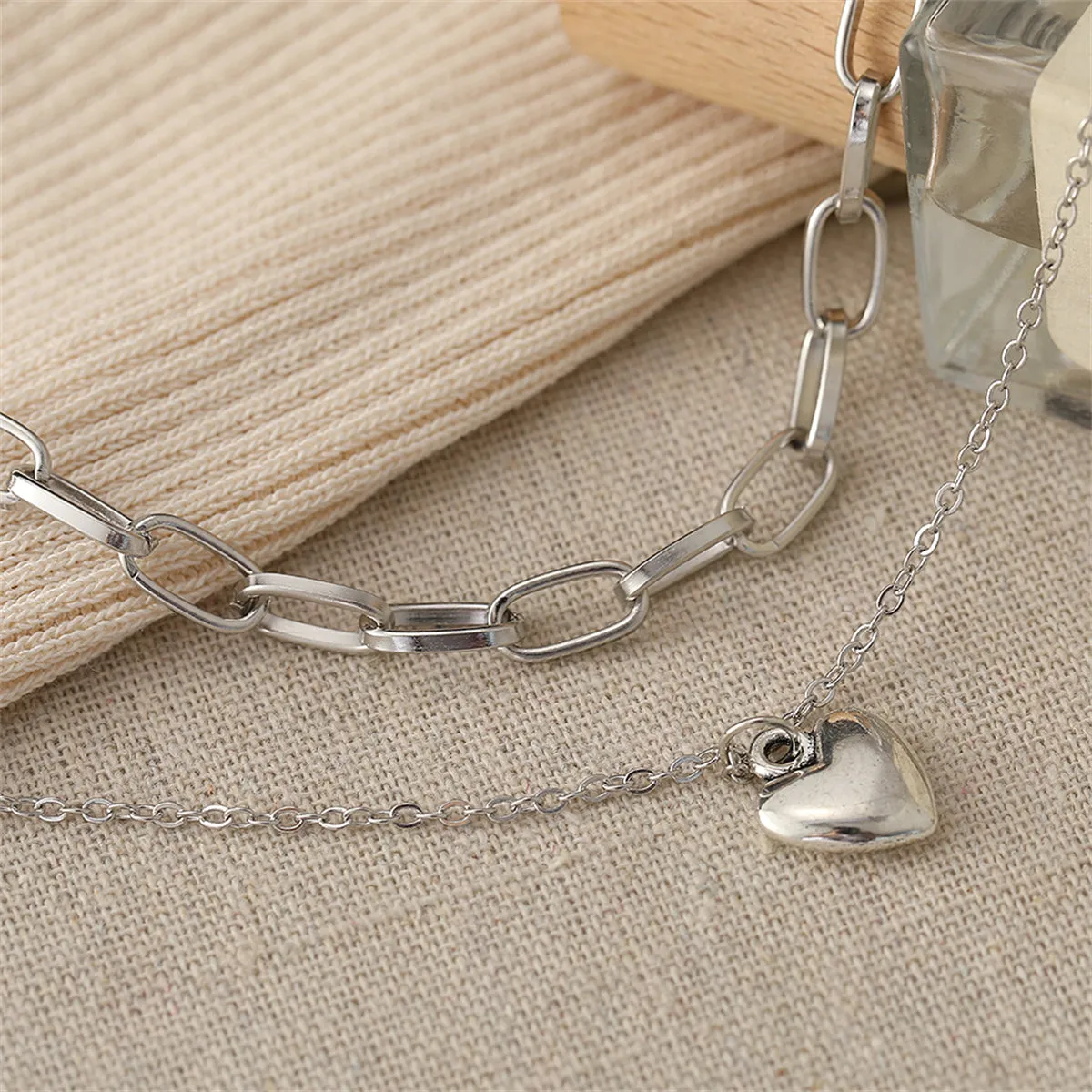 Silver-Plated Heart Layered Necklace