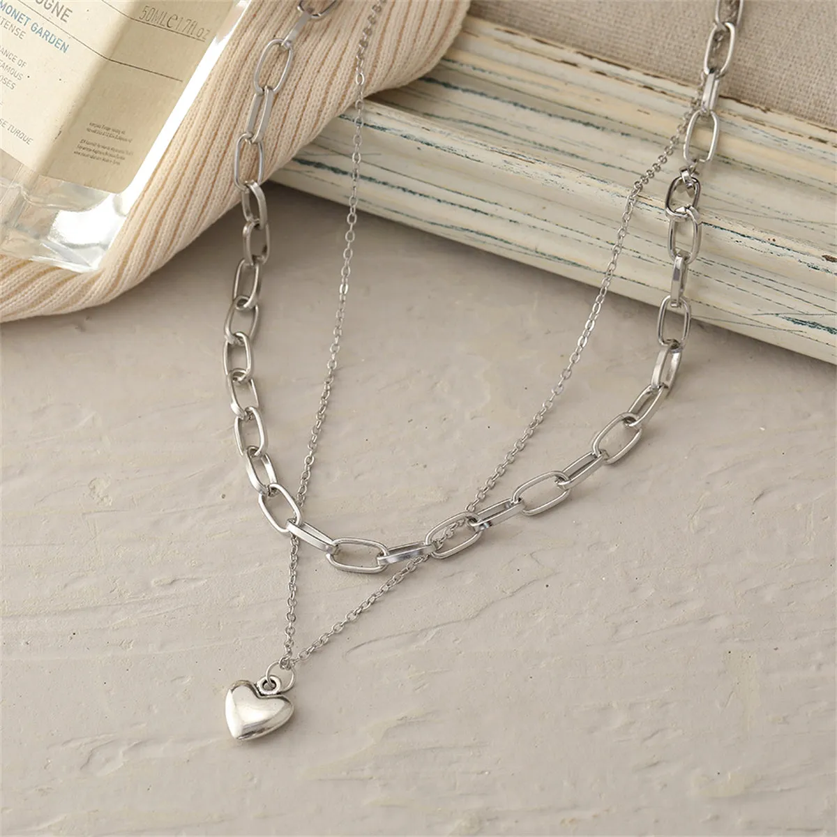 Silver-Plated Heart Layered Necklace