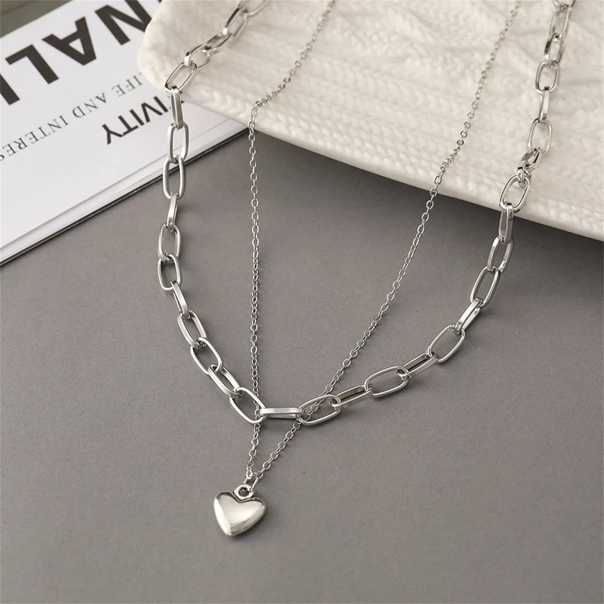 Silver-Plated Heart Layered Necklace
