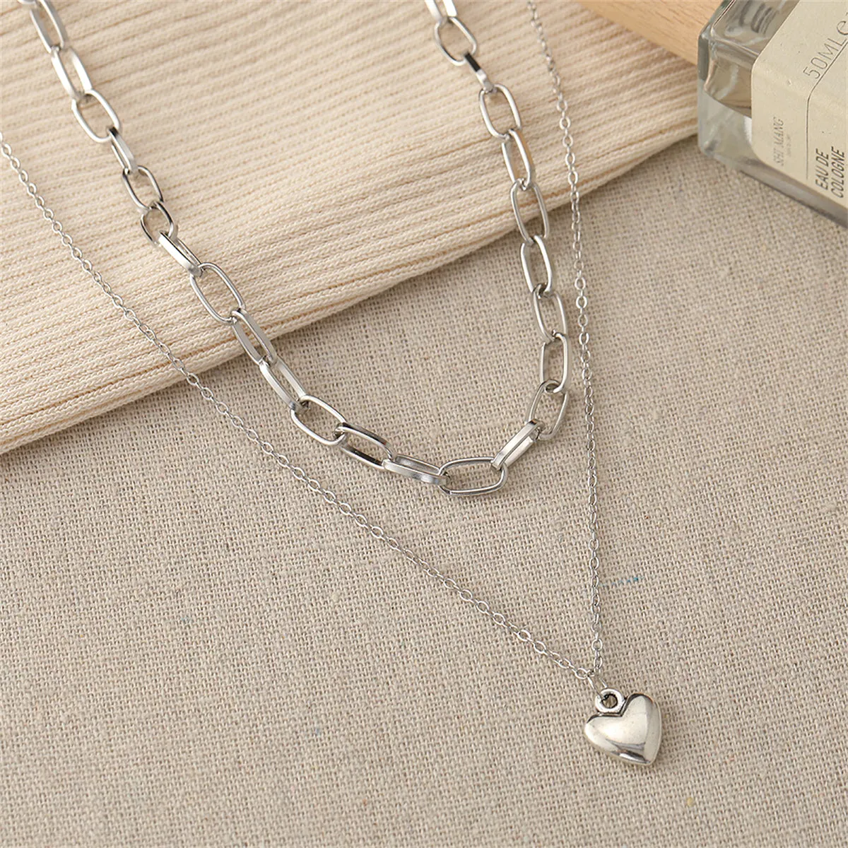 Silver-Plated Heart Layered Necklace