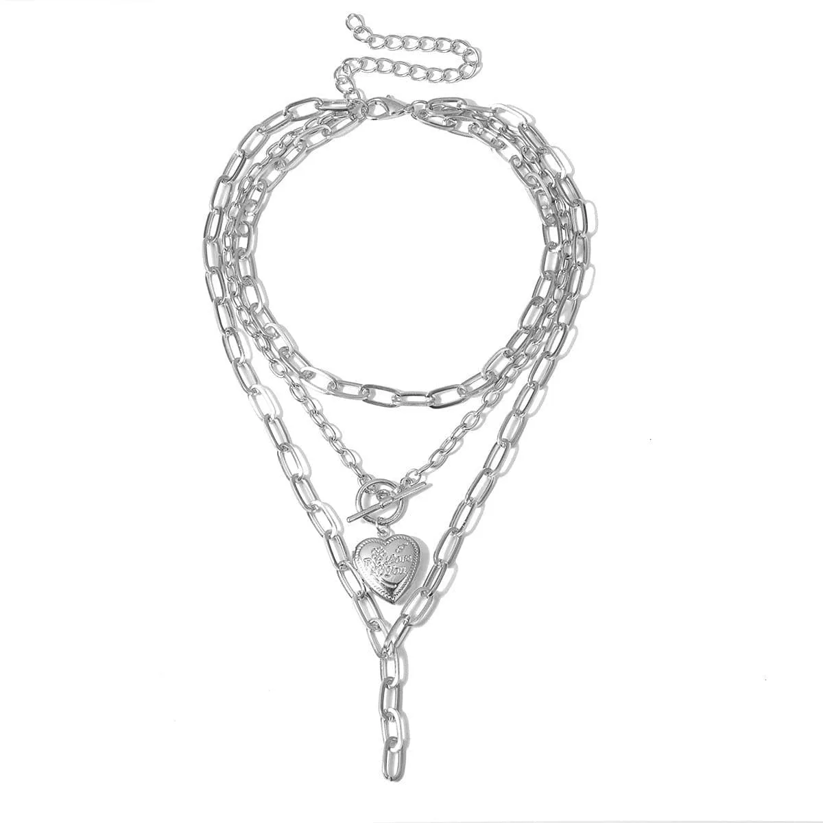Silver-Plated Heart Layered Pendant Necklace
