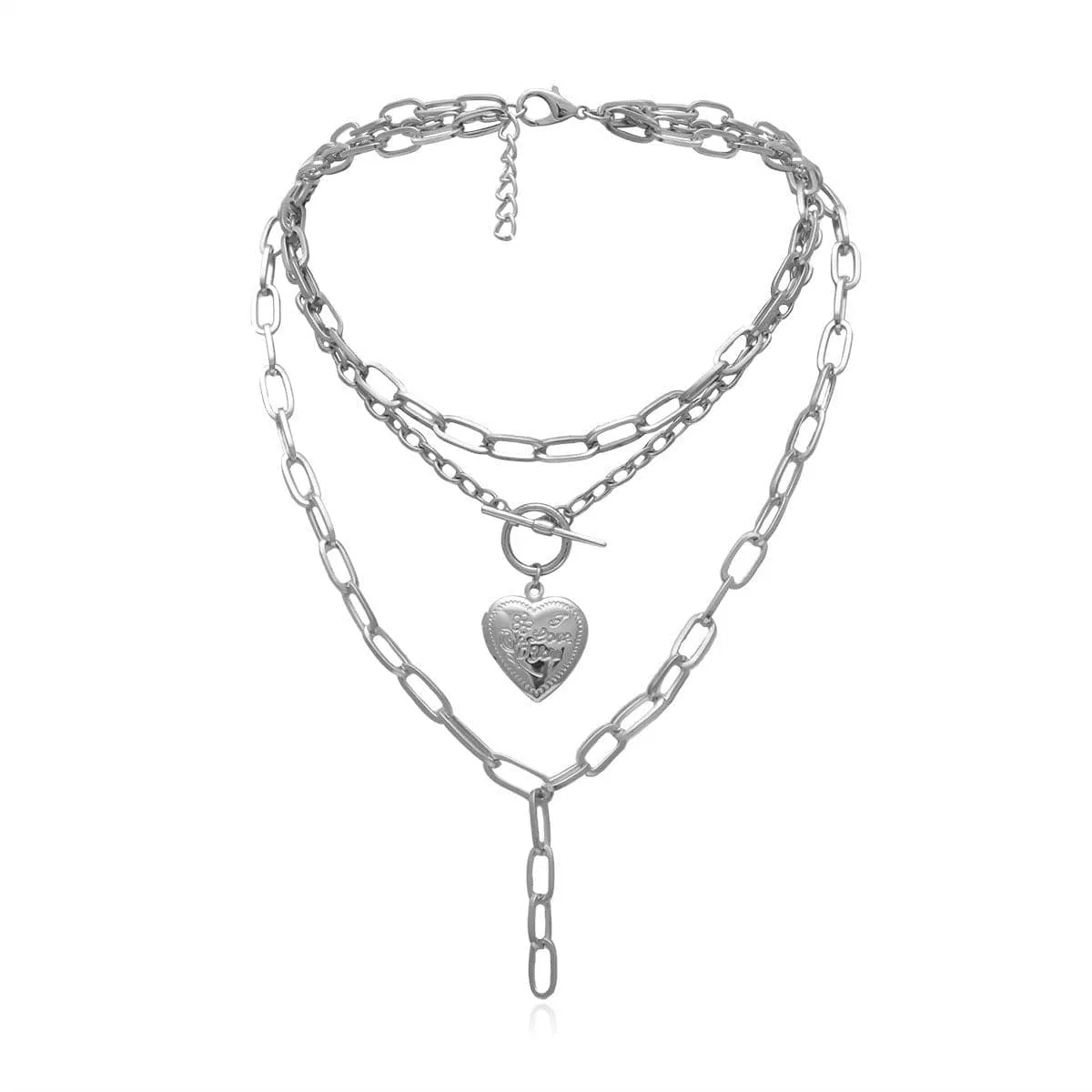 Silver-Plated Heart Layered Pendant Necklace