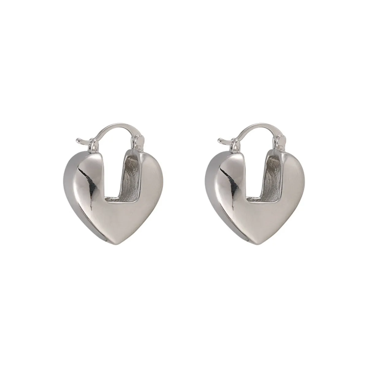 Silver-Plated Heart Lock Huggie Earring