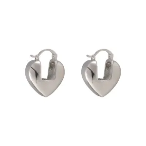 Silver-Plated Heart Lock Huggie Earring