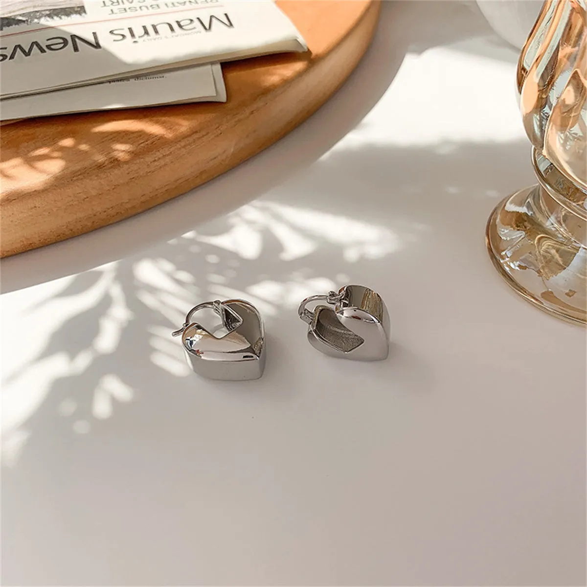 Silver-Plated Heart Lock Huggie Earring
