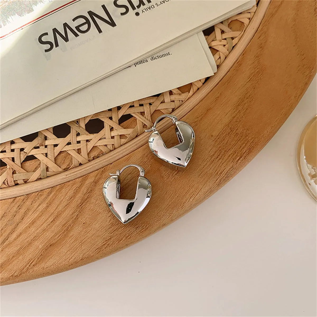 Silver-Plated Heart Lock Huggie Earring