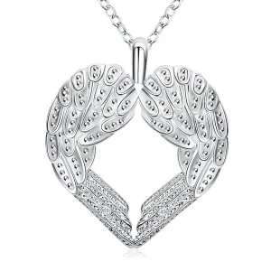 Silver-Plated Heart Shape Wings Pendant Necklace
