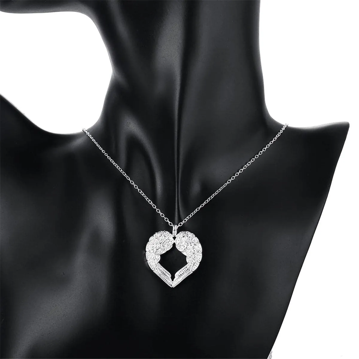 Silver-Plated Heart Shape Wings Pendant Necklace