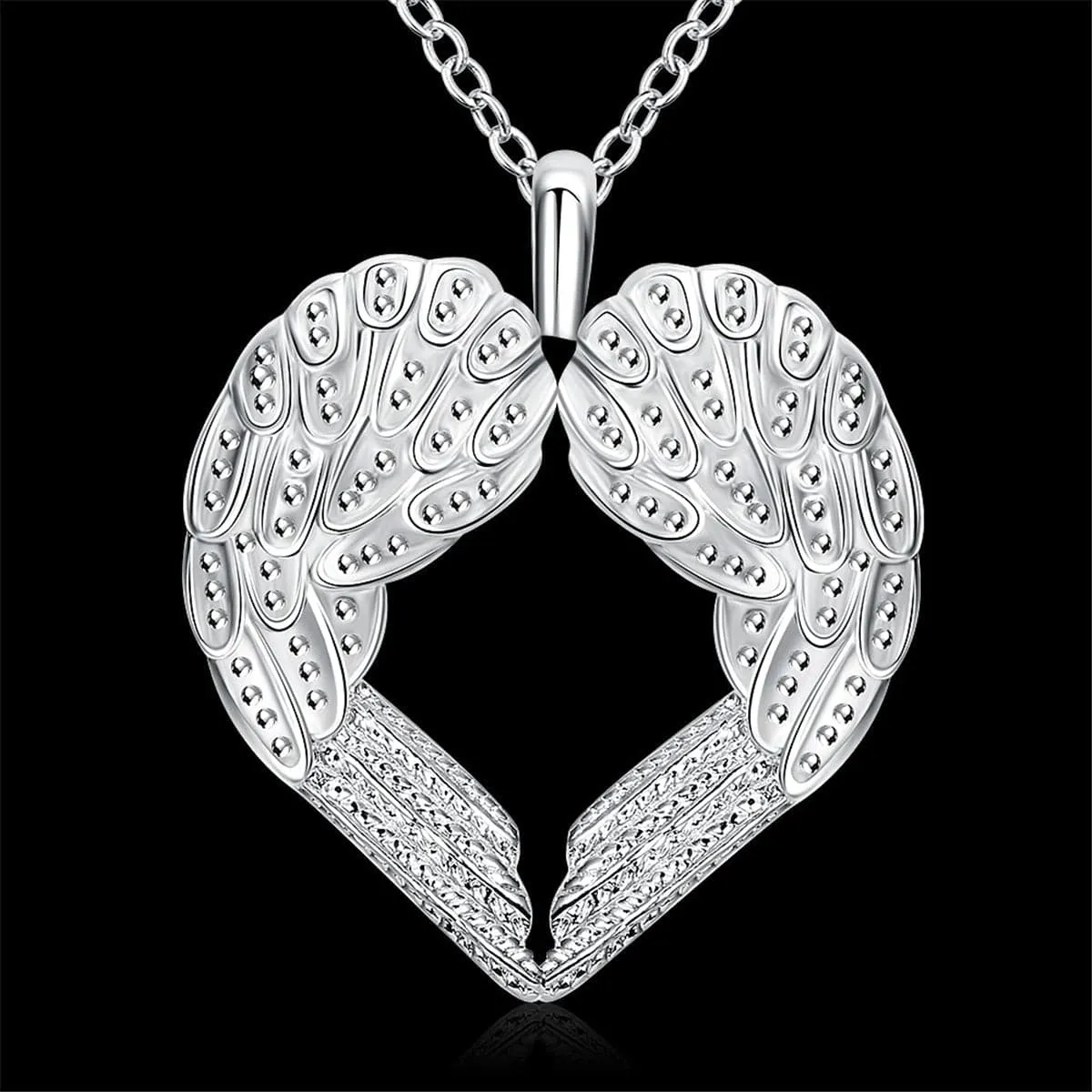 Silver-Plated Heart Shape Wings Pendant Necklace