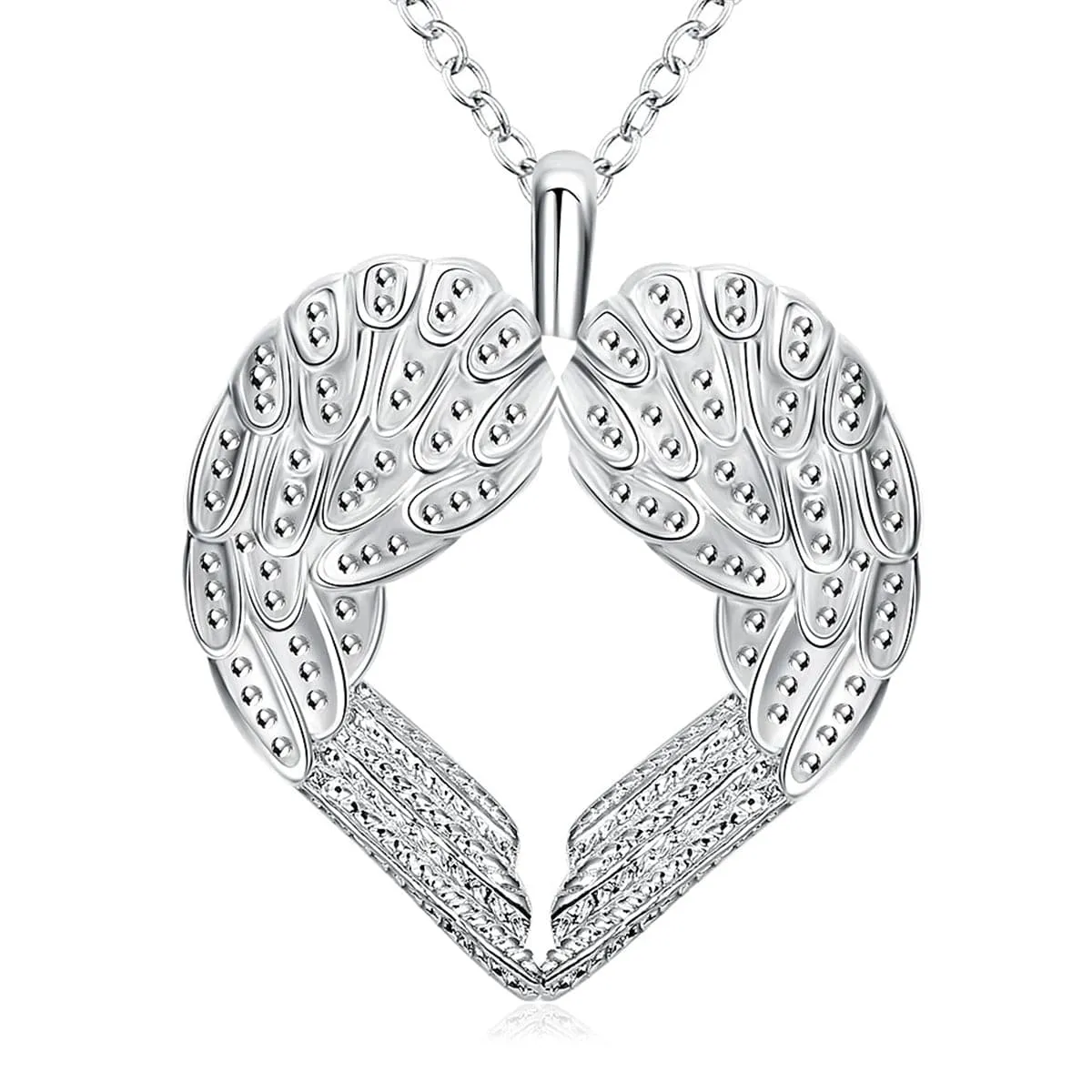 Silver-Plated Heart Shape Wings Pendant Necklace