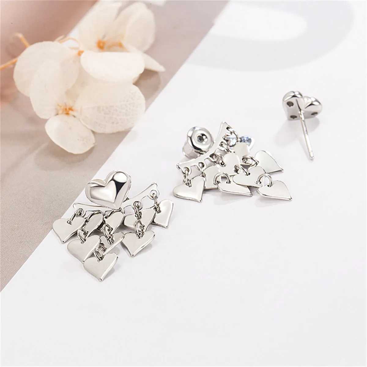 Silver-Plated Heart Tassel Ear Jackets