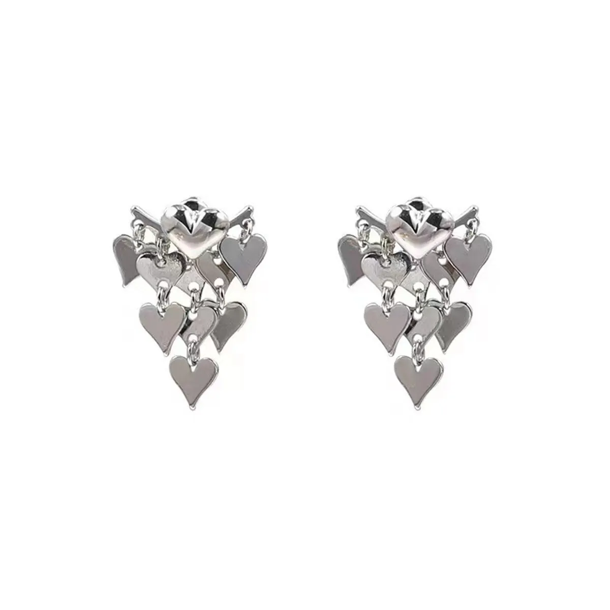 Silver-Plated Heart Tassel Ear Jackets