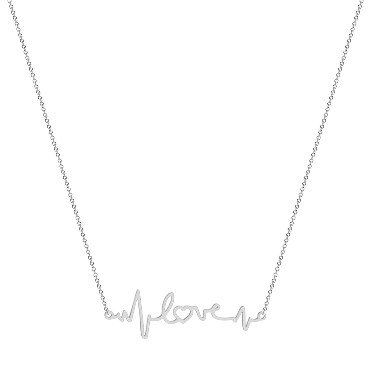 Silver-Plated Heartbeat Pendant Necklace