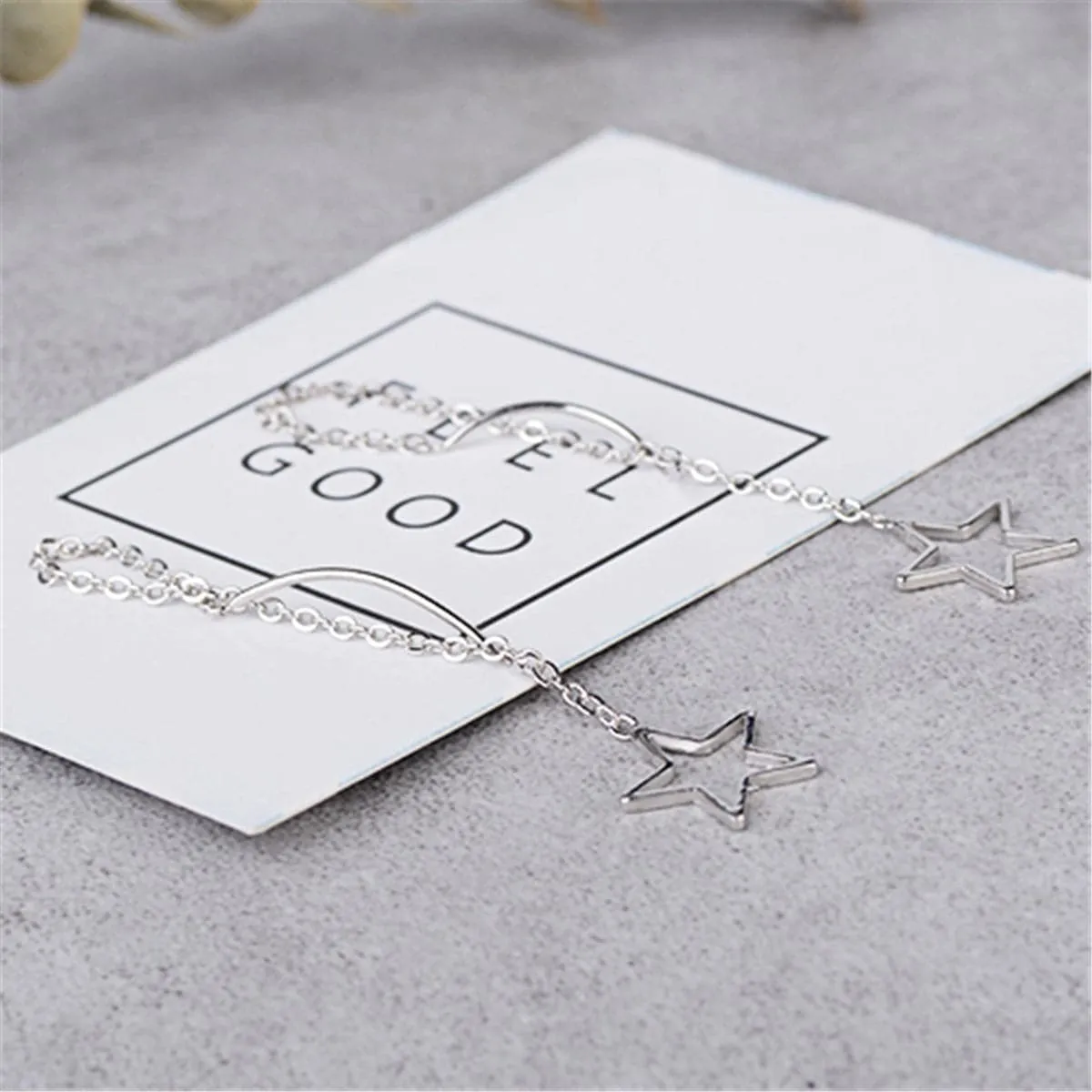 Silver-Plated Hollow Star Threader Earrings