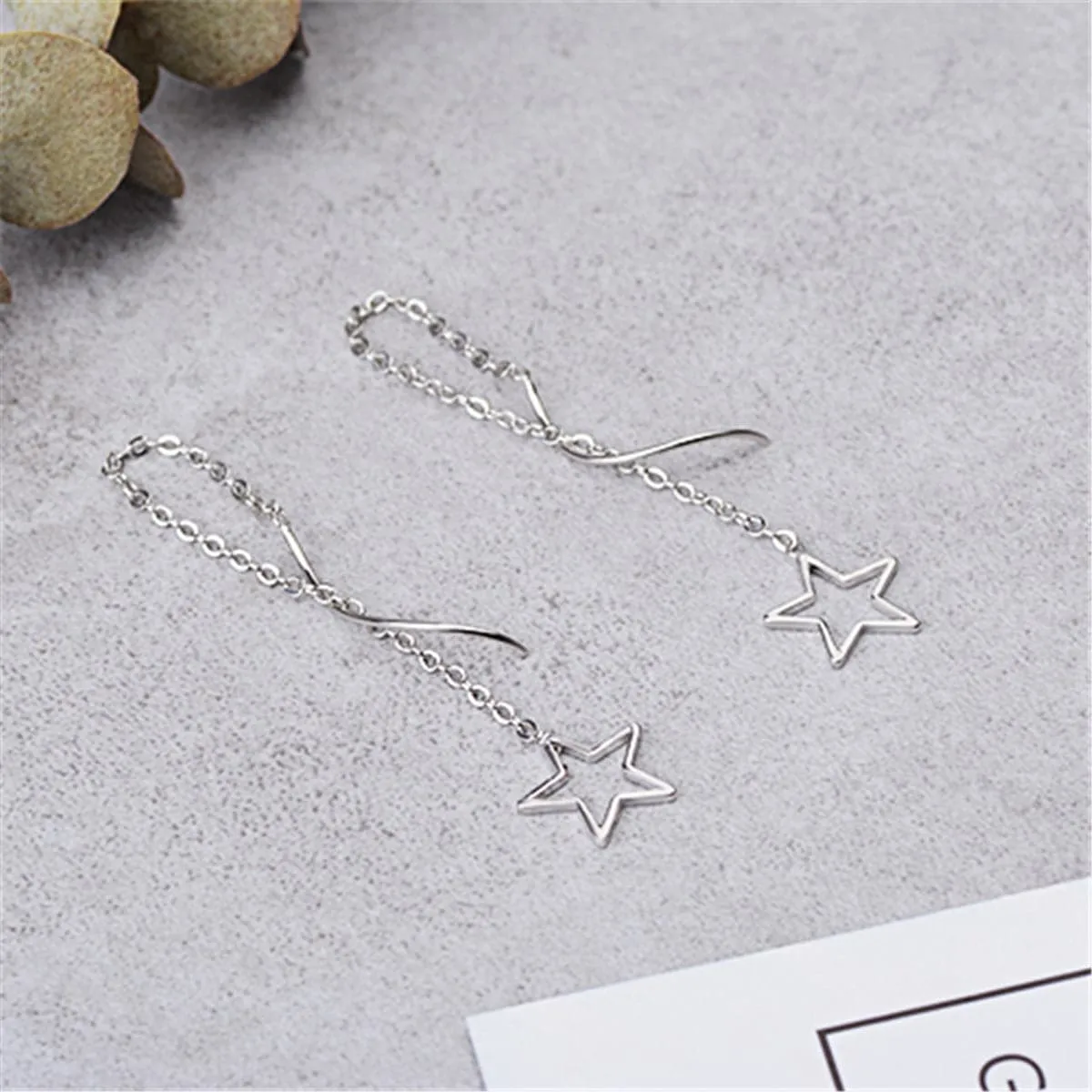 Silver-Plated Hollow Star Threader Earrings