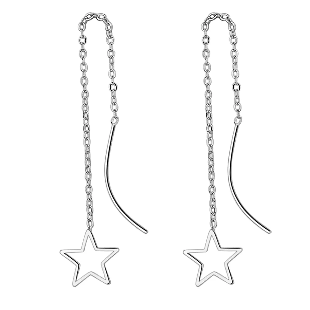 Silver-Plated Hollow Star Threader Earrings