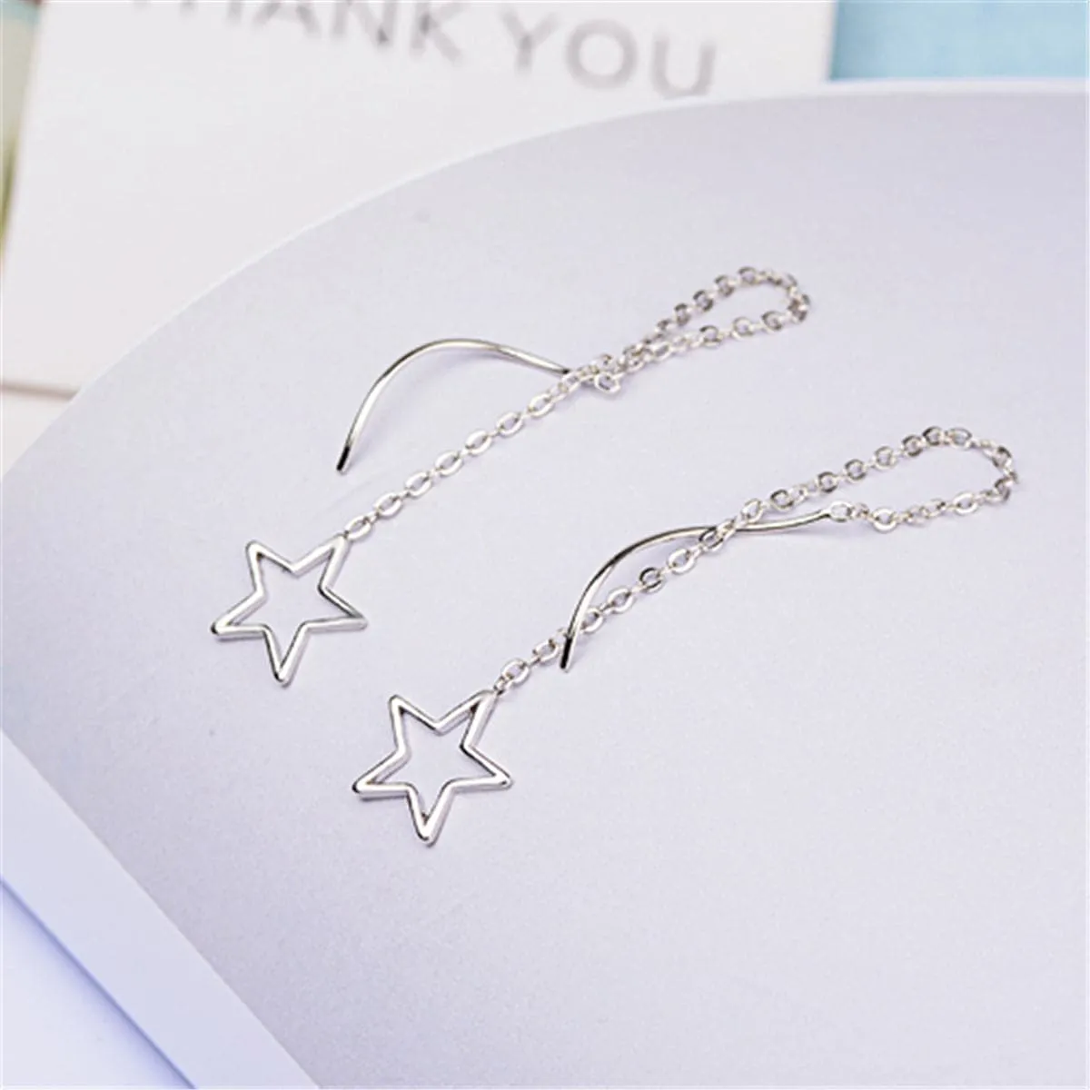 Silver-Plated Hollow Star Threader Earrings