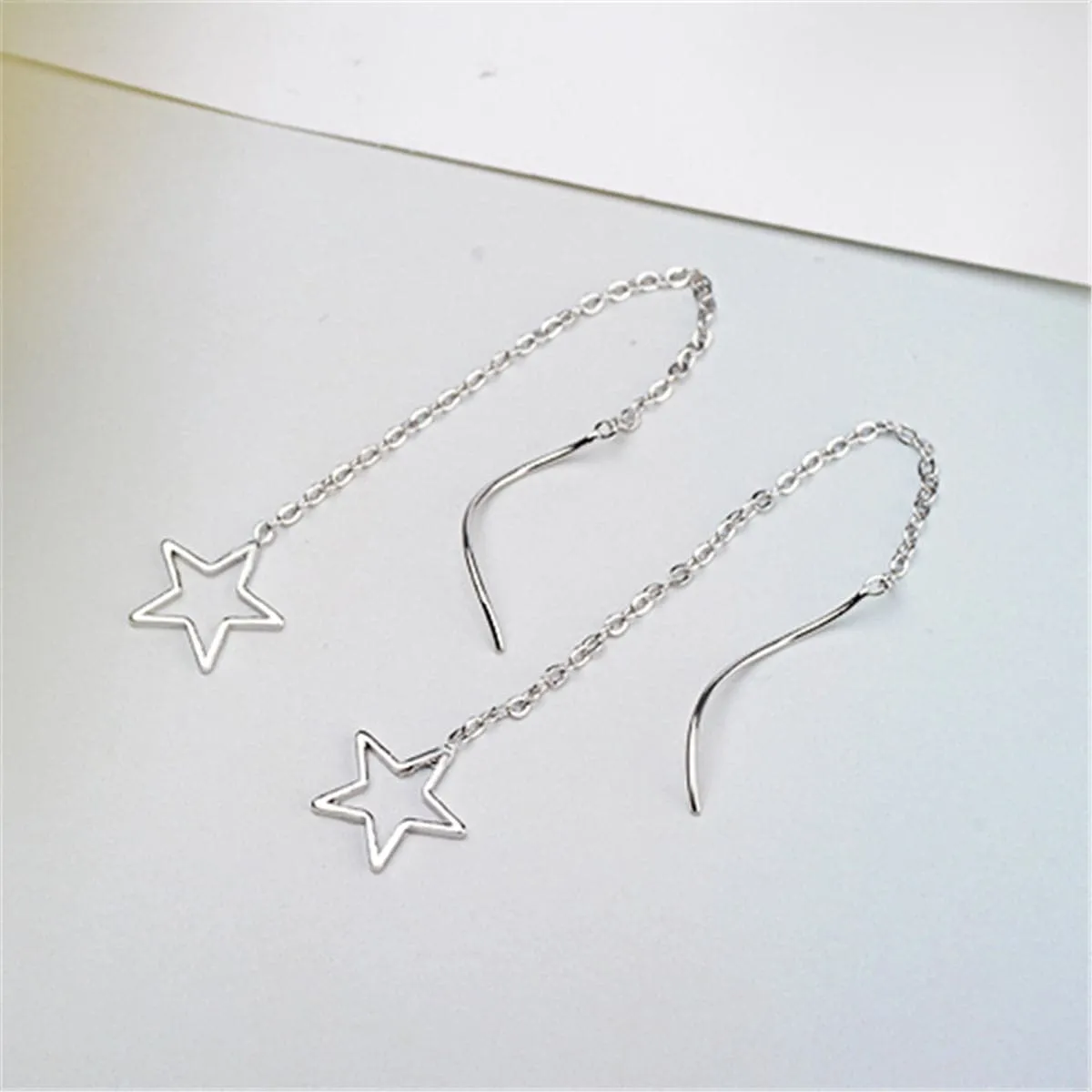 Silver-Plated Hollow Star Threader Earrings